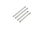 Four silver metal shock shafts for Losi 22S RC vehicles, arranged diagonally on a white background.
