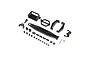 A collection of black plastic RC car parts including a long chassis brace, battery mount components, and various small spacers and hardware.