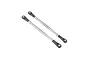 Two gunmetal grey aluminium RC rear upper linkages with black plastic rod ends and metal pivot balls, isolated on a white background.