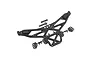 A black plastic Axial AX10 universal side chassis part on a white background, showing the frame structure and attached mounting tabs.