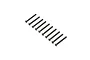 Ten black oxide steel button head screws arranged in a diagonal line against a white background.