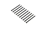 Ten black oxide steel button head screws arranged in a diagonal line on a white background.