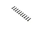 Ten black oxide steel cap head screws arranged in a diagonal line on a white background.