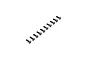 A set of ten black metal button head screws arranged in a diagonal line against a white background.