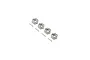 Four gunmetal grey aluminium 12mm wheel hexes and four matching metal drive pins arranged on a white background.