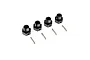 Four black aluminium 17mm wheel hexes and four matching metal drive pins arranged on a white background.