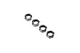 Four black aluminium 17mm serrated wheel nuts for RC vehicles arranged in a diagonal line on a white background.