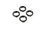 Four black threaded shock adjuster nuts for Losi RC vehicles arranged on a white background.