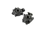 Two black plastic Losi front gearbox case or bulkhead components shown from different angles against a white background.