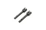 Two black metal rear wheel axles for an RC car, shown from a high angle against a white background.