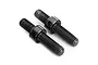 Two black threaded steel linkage inserts for Traxxas RC vehicles, shown side-by-side on a white background.