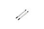 Two silver metal RC shock shafts with threaded ends, positioned diagonally on a white background.