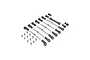 A set of Losi RC spare parts including black plastic rod ends, metal threaded turnbuckles, and silver pivot balls arranged on a white background.