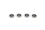 Four Losi rubber shielded ball bearings arranged in a horizontal row against a white background.