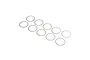 Ten thin, circular metal differential shims arranged in a grid pattern on a white background.