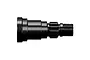 A black aluminium stub axle for Traxxas RC vehicles, featuring a splined shaft and threaded end.