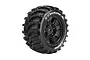 A single Louise X-Cyclone 5.5 inch RC monster truck tyre mounted on a black 7-spoke rim against a white background.