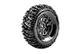 A single Louise 1.9 inch CR-Mallet crawler tyre mounted on a black chrome beadlock-style RC wheel, isolated on a white background.