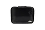 A black Yeah Racing transmitter bag with a carbon fiber-style textured finish and a silver logo badge on the front.