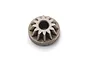 A studio shot of a small metal 12-tooth bevel input gear for an RC car drivetrain.