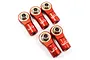 Five red anodized aluminium M3 rod ends from Yeah Racing, arranged in a group on a white background.