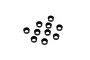 A set of ten black anodized aluminium M3 countersunk washers arranged on a plain white background.
