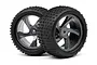 Two Maverick 1.9 inch truggy wheels with black five-spoke rims and knobby rubber tires, isolated on a white background.