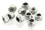 A cluster of ten silver-coloured steel nyloc nuts arranged on a white background.