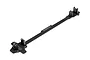 HPI Racing carbon fibre centre drive shaft cover for RC cars, featuring a long, thin weave pattern with integrated plastic mounting brackets.