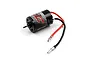 Yeah Racing Hackmoto Just-Race 540 brushed motor with black casing, red and black wires, and bullet connectors on a white background.
