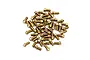 A pile of gold-colored metal cap head screws for RC hobby use on a white background.