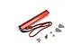 A red Yeah Racing aluminium LED light bar for RC cars with included mounting brackets, screws, and nuts on a white background.