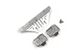 Yeah Racing stainless steel skid plate and two differential covers with mounting screws on a white background.