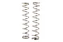 Two silver-coloured metal coil springs for RC shock absorbers standing vertically against a white background.
