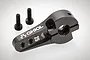 Black anodized aluminium 25T servo horn by Axial with two included mounting screws on a white background.