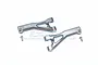 Two grey aluminium front upper suspension arms for an RC car, marked L and R, with two small mounting screws, set against a white background.