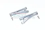 Two grey aluminium front upper suspension arms for an RC car, marked L and R, with two included screws on a white background.