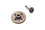 A metal ring gear and a matching pinion gear for an RC car drivetrain, shown on a white background.