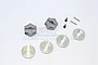 GPM Racing 12mm to 17mm hex adapters with silver washers, pins, and screws on a white background.