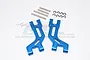 A pair of blue anodized aluminium rear upper suspension arms for an RC car, including four metal hinge pins and eight E-clips, on a white background.