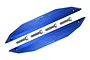 A pair of blue anodized aluminium nerf bars for an RC car, shown with four matching metal screws on a white background.