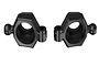 Two black plastic rear hub components for an RC car, shown side-by-side against a white background.