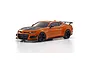 Kyosho Mini-Z Chevrolet Camaro ZL1 1LE RC car in Crash Orange with black hood and spoiler on a white background.