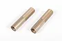 Two gold-coloured threaded aluminium RC shock bodies from Axial, shown side-by-side on a white background.