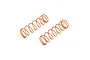 Two orange Kyosho RC shock springs positioned side-by-side on a white background.