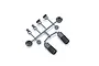 Kyosho RC shock plastic parts tree including two threaded shock bodies and various small suspension components on a white background.