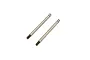 Two silver metal RC shock shafts with threaded ends and a small groove near the top, isolated on a white background.