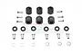 GPM Racing black aluminium 12mm hex adapters for TRX6 RC cars with included hardware, pins, and washers.