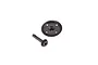 A black metal pinion gear and a matching ring gear for an RC vehicle drivetrain, isolated on a white background.