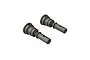 Two dark grey steel CVD wheel axles for ARRMA RC vehicles, shown from an isometric angle against a white background.